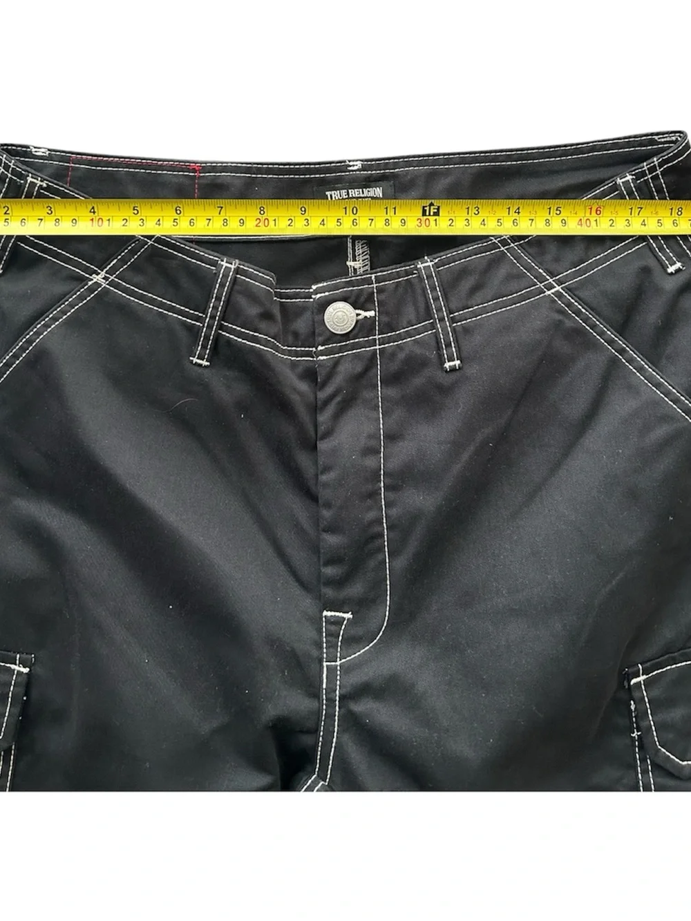 True Religion Black Cargo Pants with White Contrast Stitching